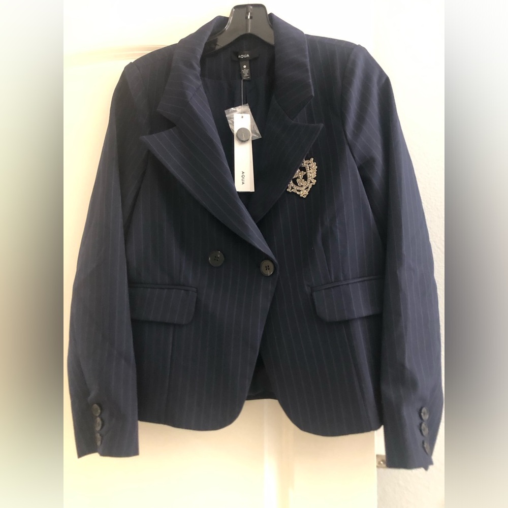 Aqua Navy pinstripe blazer. Medium